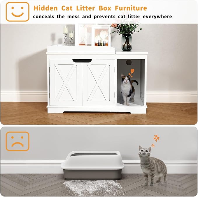 Flip Top Cat Litter Boxes Enclosure Covered Litter Box Hidden Furniture Wooden - Image 5