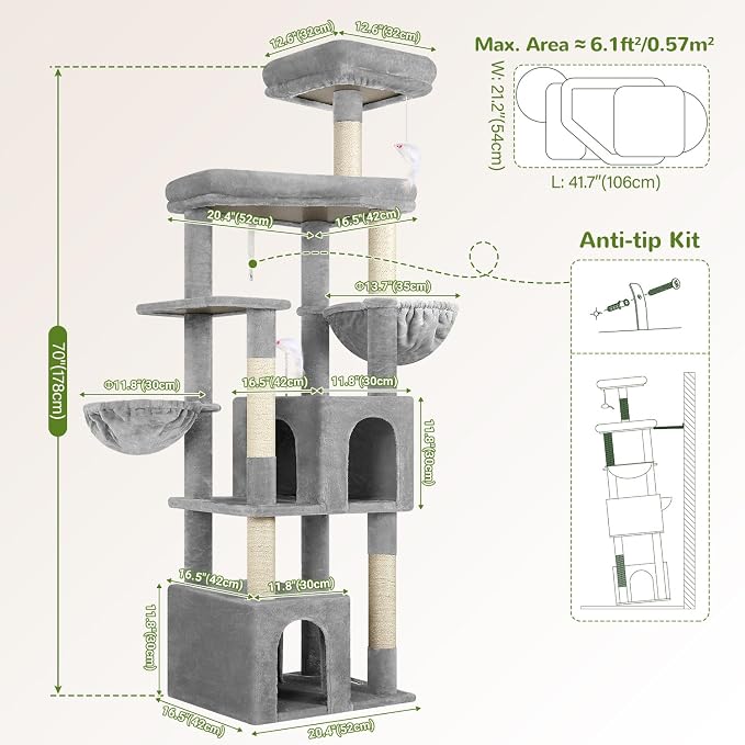 Globlazer Sturdy Cat Tree, 68-inch Large Cat Tower - Image 6