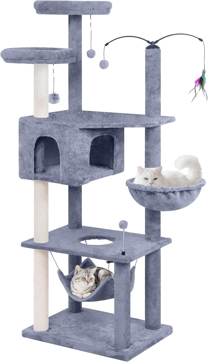 Big Cat Tree, Cat Tower with Multi-Level Condo, Rotating Toy by AIWIKIDE