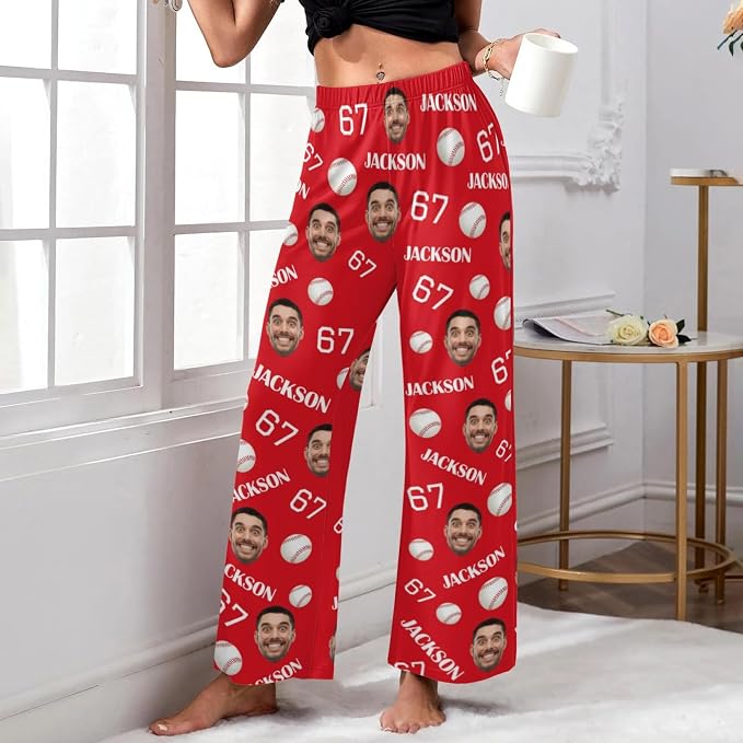 Custom Pajama Pants for Women Men, Personalized 67 Name Photo PJ Family Six - Image 9