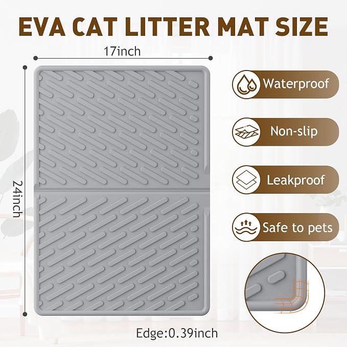 Cat Litter Mat with Grooves & Raised Edge, Urineproof/Waterproof, Litter - Image 6
