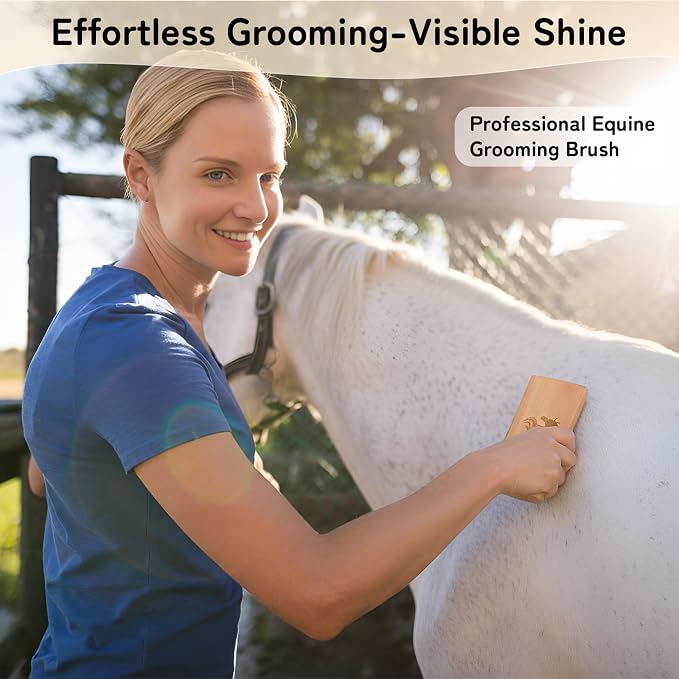 Deshedding Grooming Tool for Horses, Cats & Dogs Ergonomic Design Wooden Groom - Image 2