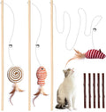 3-Pack Cat Wand Toys, 16-Inch Natural Wooden Teaser Wand by Fashion%26cool
