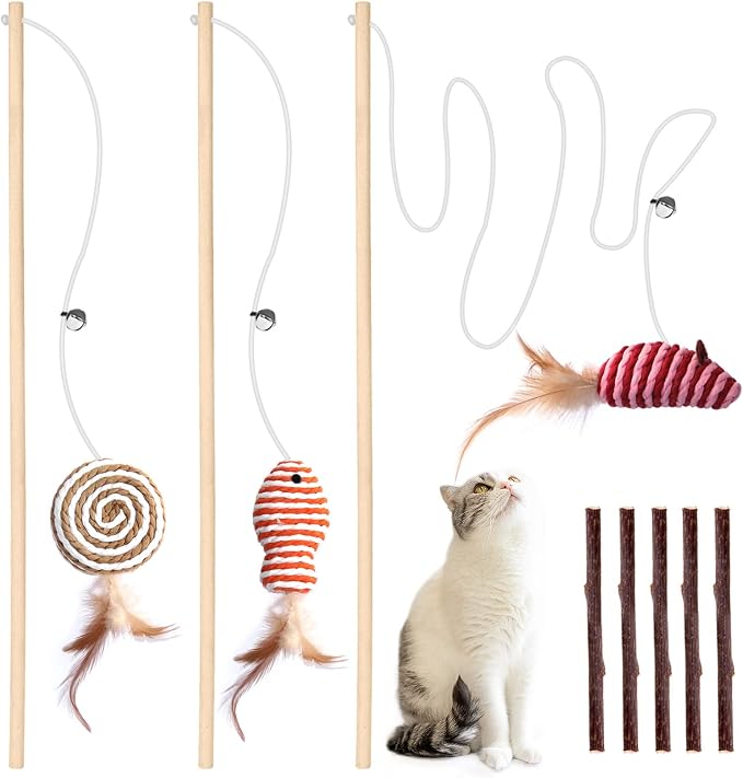 3-Pack Cat Wand Toys, 16-Inch Natural Wooden Teaser Wand by Fashion%26cool