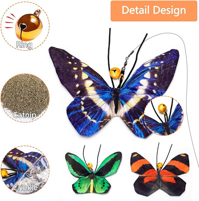 AWOOF Butterfly Cat Wand Cat Toys Set, Realistic Crinkle Catnip Butterflies - Image 3
