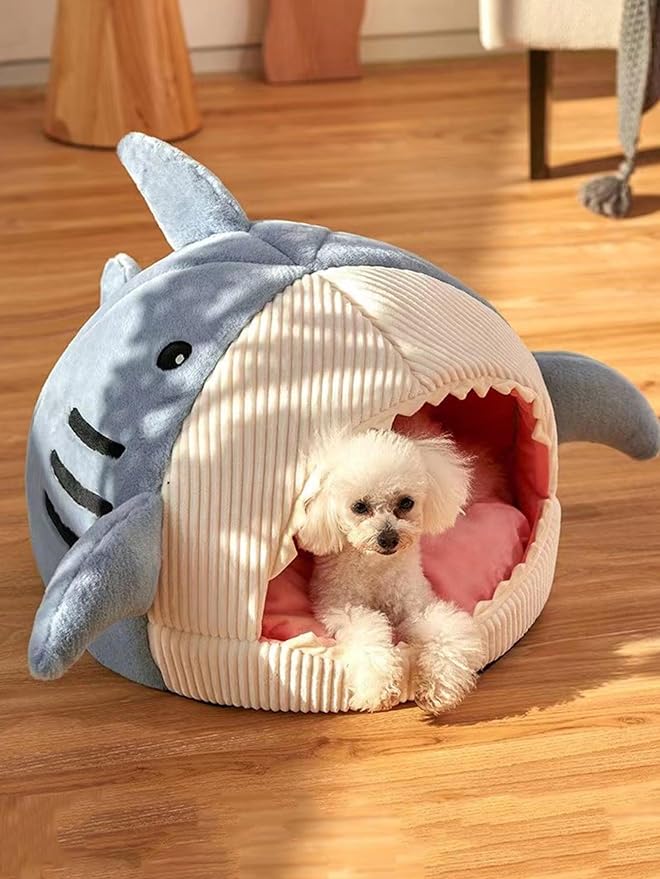 QWINEE Cat Mat Shark-Shaped Kennel Kitten Bed Hideout House Warm Soft - Image 4