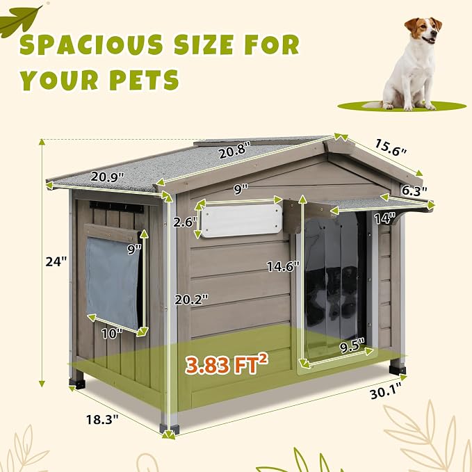 PetsCosset 30.1" L Large Dog House Outdoor & Indoor, Fir Wood Dog Kennel - Image 7