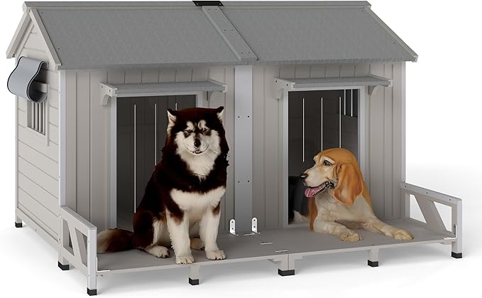 PetsCosset 59.4" L Large Dog House Outdoor & Indoor, Fir Wood Dog Kennel by PETSCOSSET