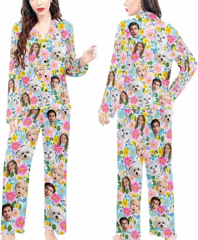 Artsadd Custom Pajamas for Women Men Family, Personalized Face Pjs Pajama Pants - Image 4