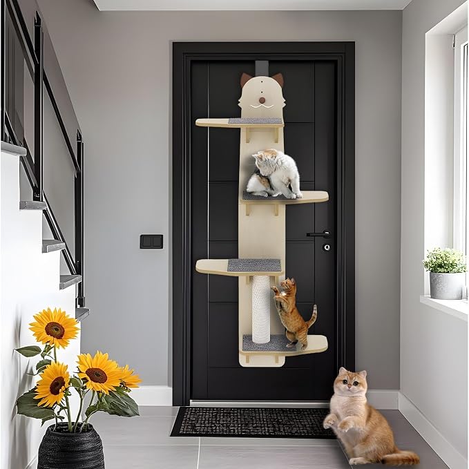 Door Hanging Cat Shelf, 67 Inch Over The Door Cat Tree, 4 Levels of Jumpable - Image 3