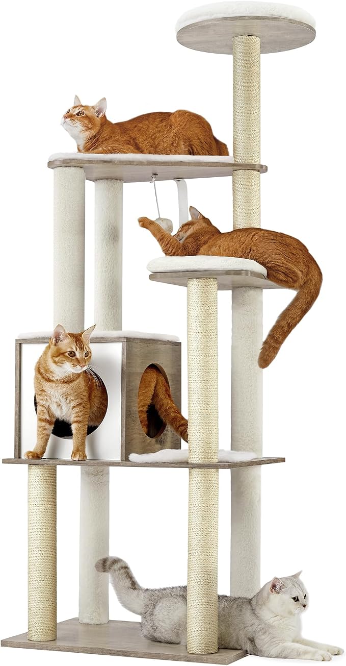 Feandrea Cat Tree, 64.6-Inch Modern Cat Tower, Washable Removable Cushions by FeandreabySONGMICSHOME