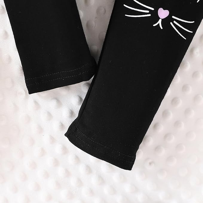 4-8T Toddler Girl Clothes Cat face print Short Sleeve Top+Pants Outfits Girl - Image 6