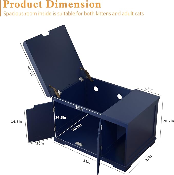 Flip Top Cat Litter Boxes Enclosure Covered Litter Box Hidden Furniture Wooden - Image 4