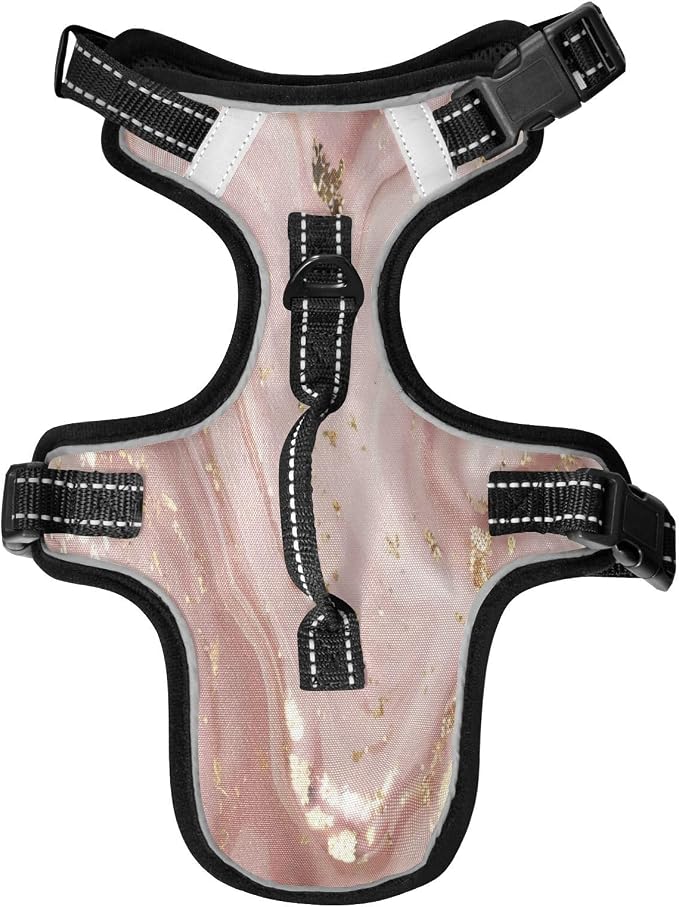 Rose Gold Abstract Marble Dog/Cat Harness, Reflective No-Pull Pet Harness by KEEPREAL