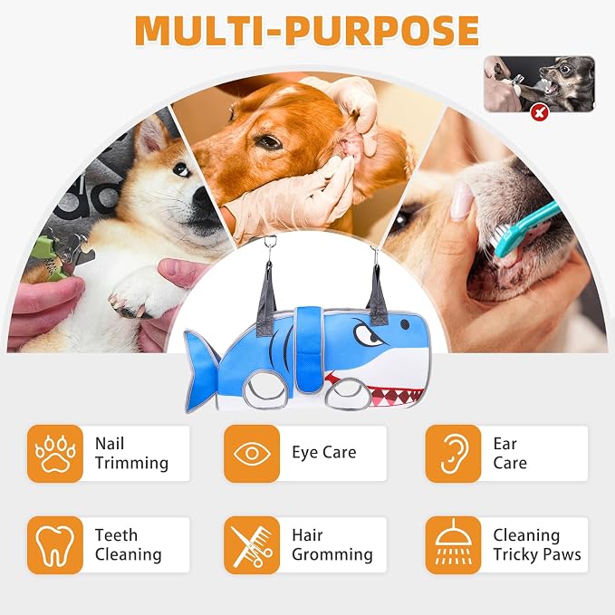 Dog Grooming Hammock for Small Dogs Cats, Cute Shark Design Dog Hanging Harness - Image 2