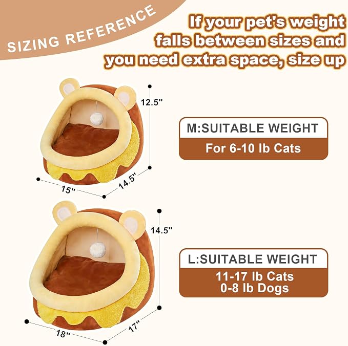 Jiupety Cute Cat Bed for Indoor, Cats Warm Soft Cave Fit for 11-17 lb Cats and - Image 2