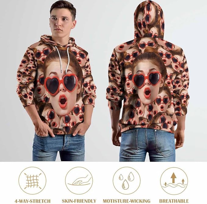 Artsadd Custom Face Unisex athletic Pockets Sweatshirt Loose Hoodie Custom - Image 7