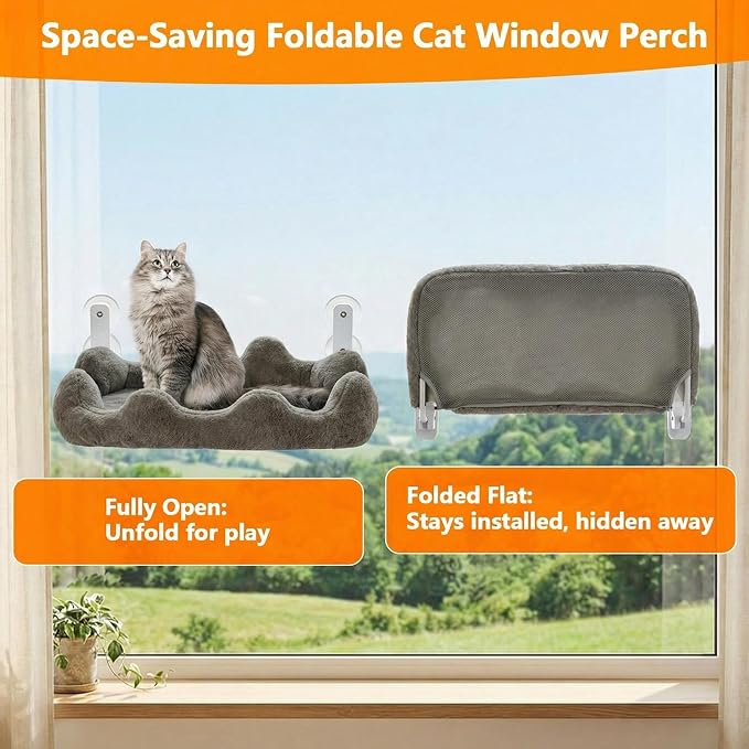 Homegroove Cat Window Perch, 24 x 12 Inch Foldable Cat Hammock - Image 4