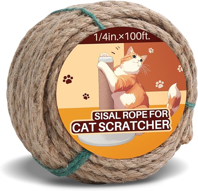 Sisal Rope for Cat Scratcher 1/4" 100 Ft Cat Tree Rope Twine for Repairing Cat by Unknown