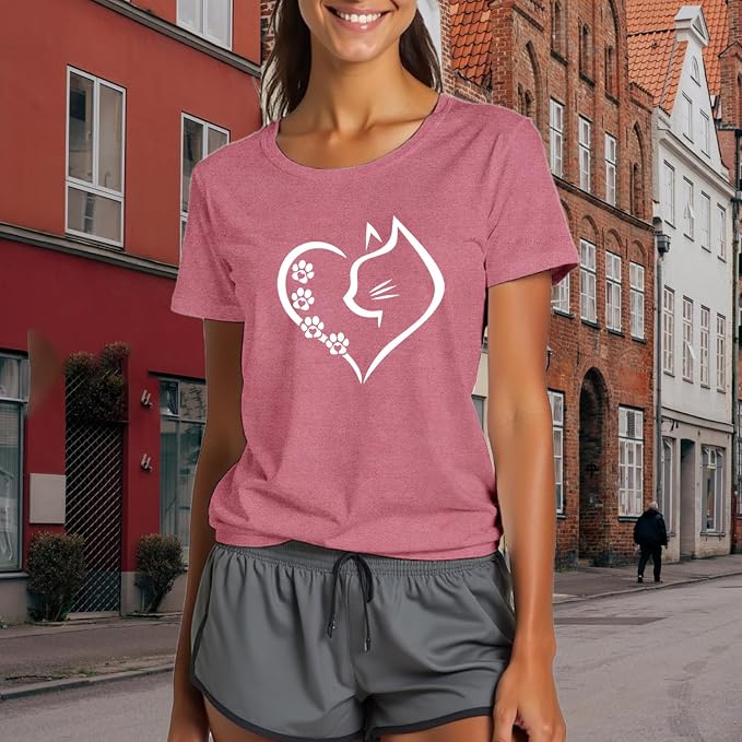 Cat Shirts for Women Cat Mom Tshirts Pet Lover Shirt Cats Paw Print Tee Tops - Image 5