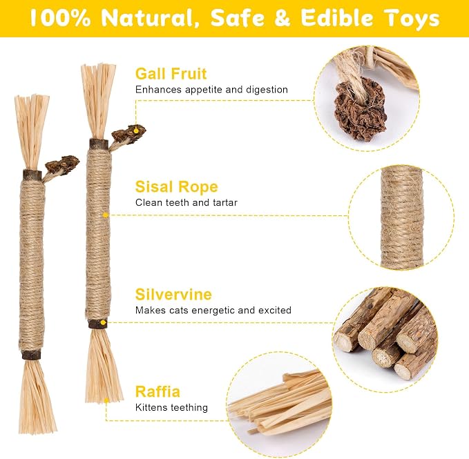 9 Pack Silvervine Sticks for Cats, Natural Cat Chew Stick Cat Toys Set - Image 3