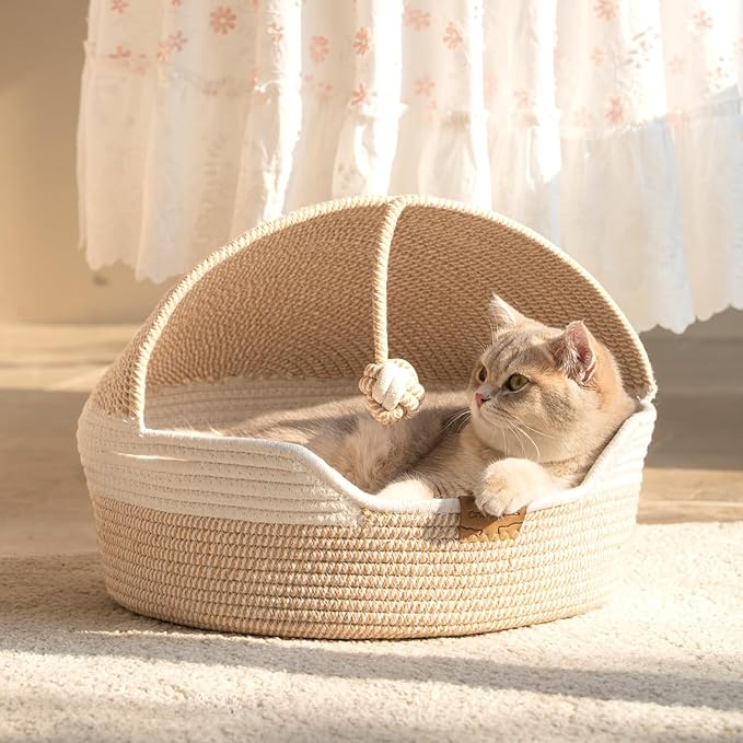 CHEERPALS Cat Basket Bed for Indoor Cats, Covered Pet Bed - Image 2
