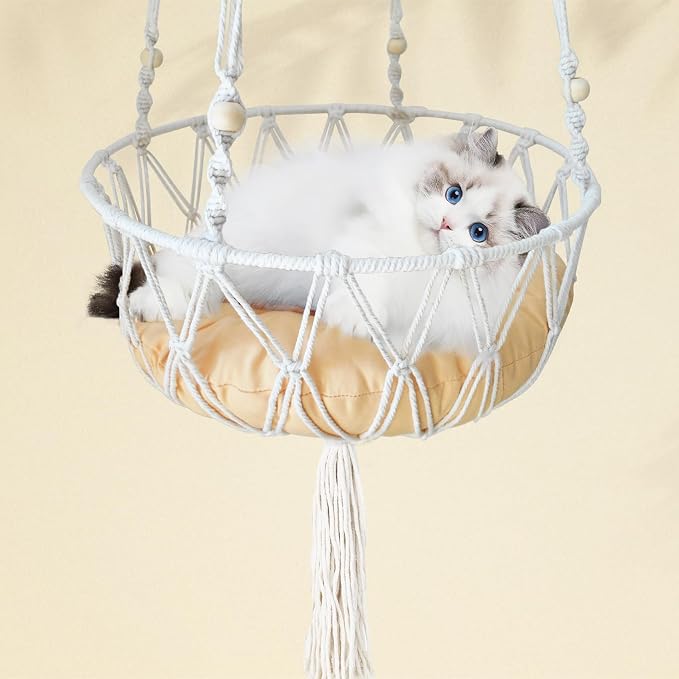 Macrame Cat Hammock Bed, Handwoven Hanging Boho Cat Bed by MUYG