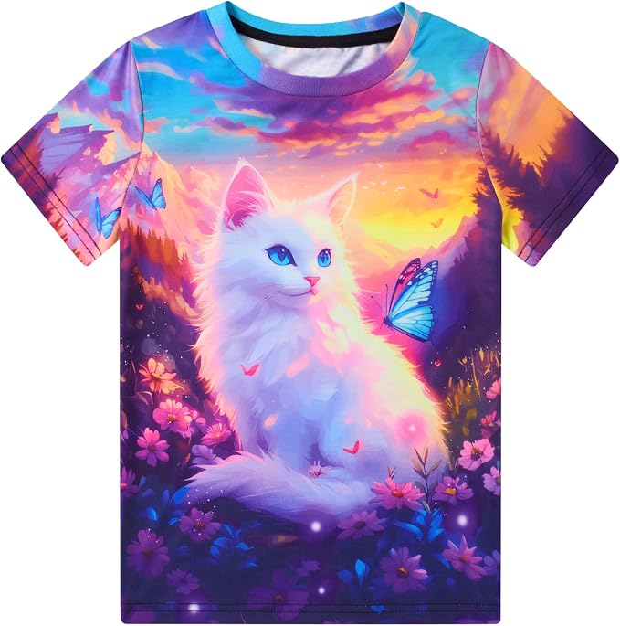 Funnycokid Girls Shirts Cat T Shirt Size 5-12 Clothes by Funnycokid