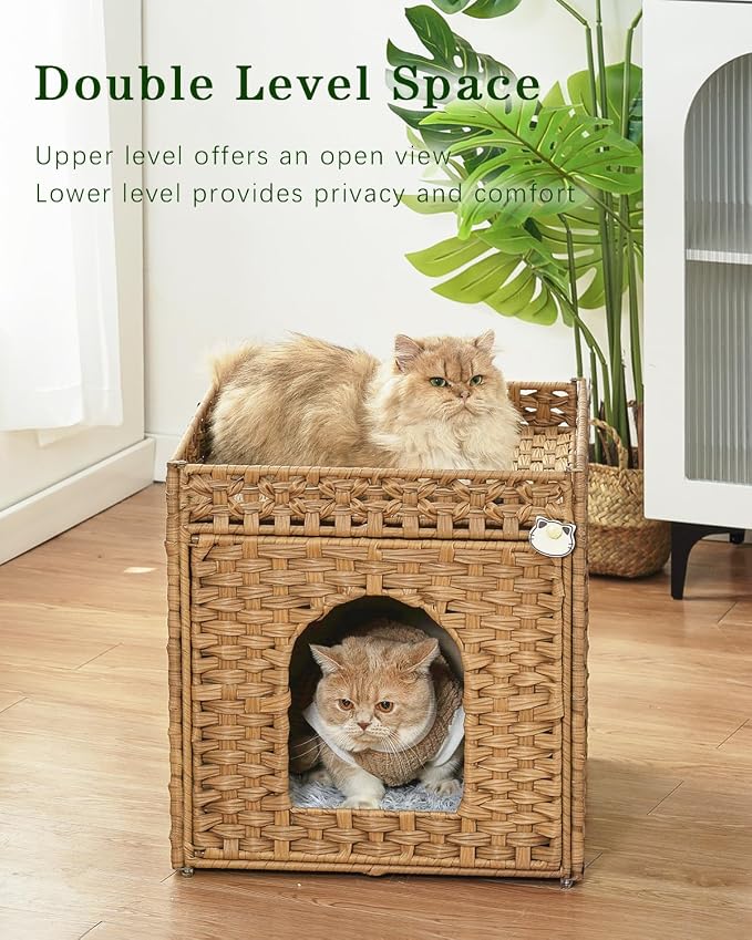 Cat Beds for Indoor Cats Extra Large Double Cat Cave Pet Cube, Handwoven Rattan - Image 2