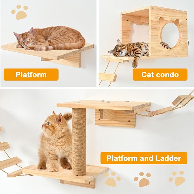 Cat Wall Shelves and Perches, Pine Wooden Cat Wall Furniture Climbing Shelves - Image 2