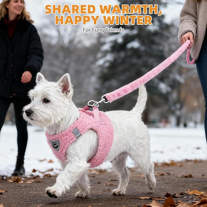 KOOLTAIL Plush Small Dog Harness and Leash Set, Warm Fleece No Pull Puppy Vest - Image 7