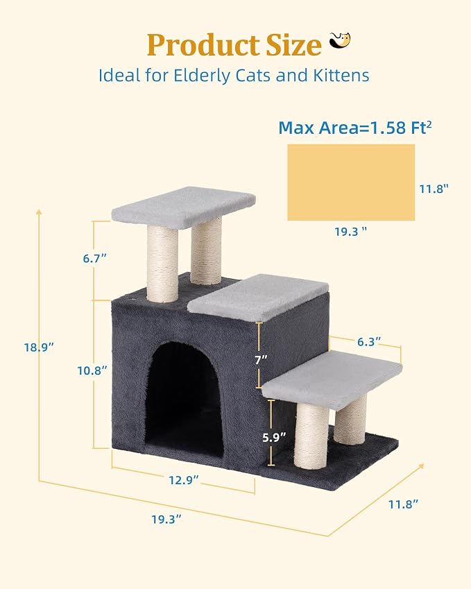 3-in-1 Pet Stairs for Cats, Dog Steps for Small Doggie Rabbits, 6.29''Depth Cat - Image 6