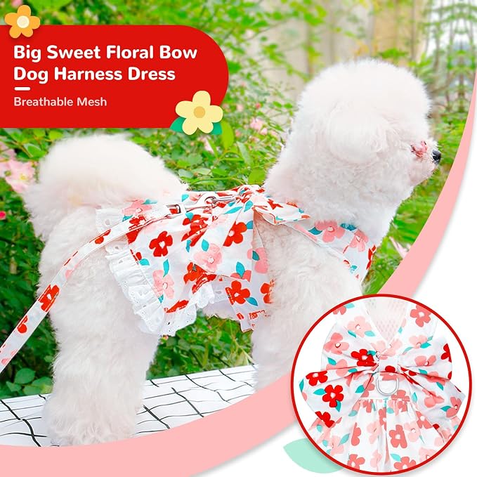 Dog Harness Dress Leash Set for Small Dog Summer Clothes Girl Female Puppy Cats - Image 5