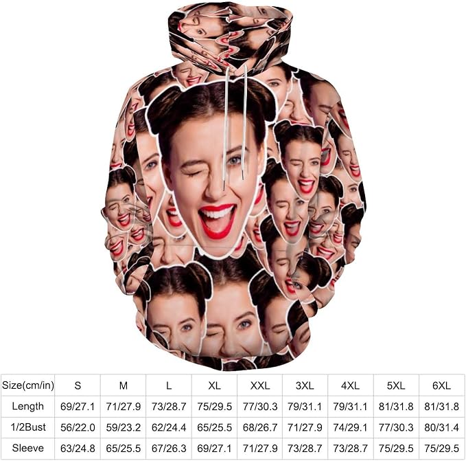 Artsadd Custom Face Unisex athletic Pockets Sweatshirt Loose Hoodie Custom - Image 3