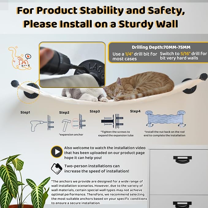Cat Hammock Wall Mounted, 35.43 x 12.99 inch Wall Mounted Cat Shelves, Metal - Image 7