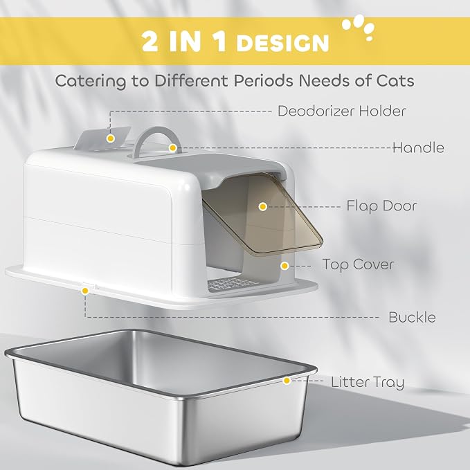 PawHut Stainless Steel Cat Litter Box, Extra Large 2 in 1 Metal Kitty Litter Pan - Image 5