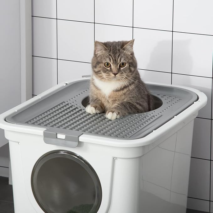 PawHut Cat Litter Box with Lid, Covered Kitty Litter Box with Front Entrance - Image 8