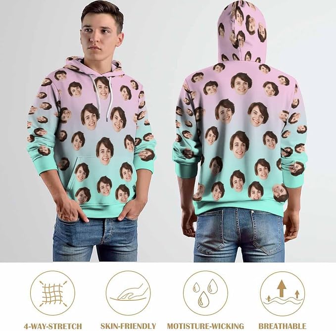 Artsadd Custom Face Unisex athletic Pockets Sweatshirt Loose Hoodie Custom - Image 6