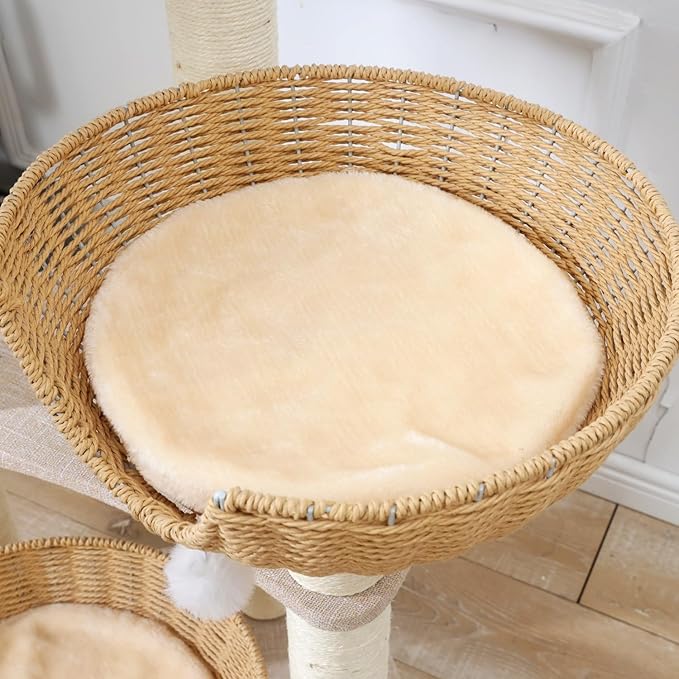 SHENGOCASE Modern Cat Tree Tower, Wooden Condo, 3 Large Rattan Wicker Basket - Image 7
