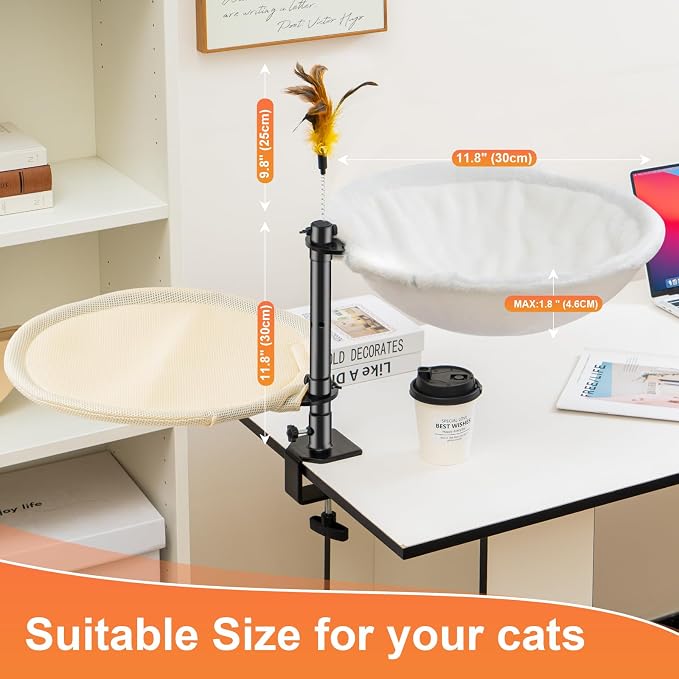 Uross Cat Desk Bed- Double Layers Adjustable Height 360 Rotation Cat Desk Perch - Image 2