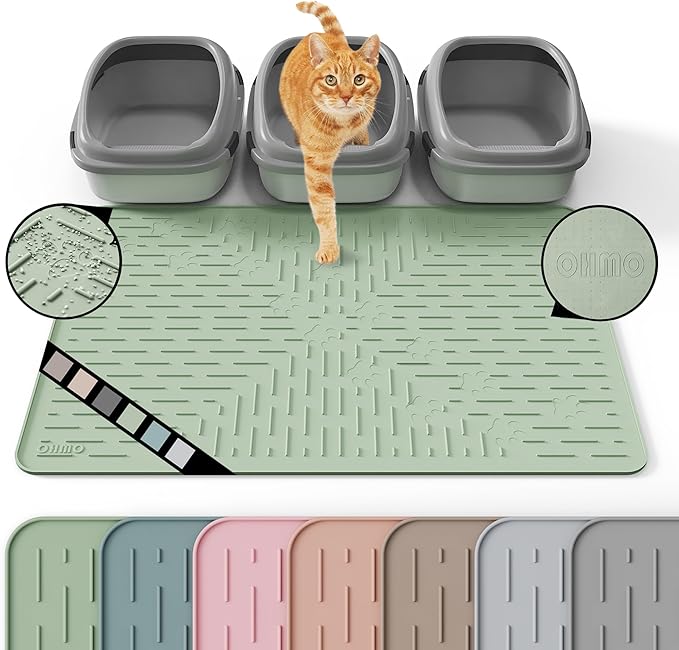 OHMO Cat Litter Mat XXL Trapping Mat Premium Silicone Rubber 37.5x25.2 Sage by OHMO