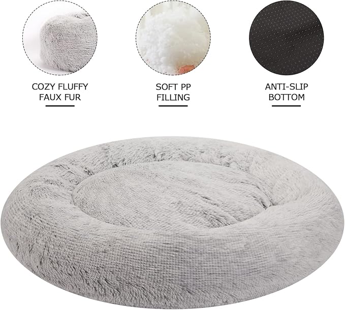 Bedfolks Calming Donut Dog Bed, 36 Inches Round Fluffy Dog Beds - Image 3