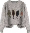 WDIRARA Women's Cat Graphic Sweater Long Sleeve Crew Neck Knit Tops Casual by WDIRARA