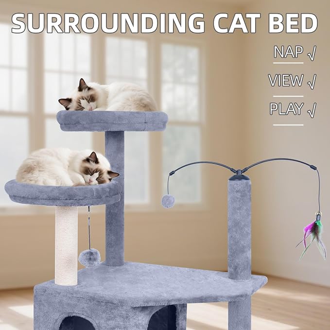 Big Cat Tree, Cat Tower with Multi-Level Condo, Rotating Toy - Image 4