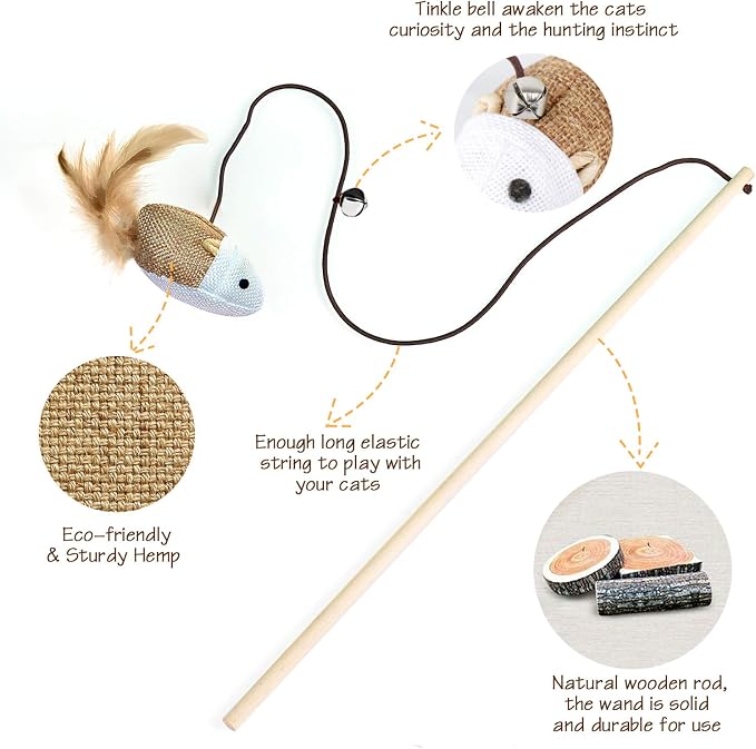 Natural Wood Cat Teaser Wand Toy, Catnip Sticks - Image 7