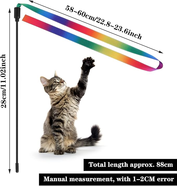 Cat Wand Interactive Toy, 5 Sets Colorful Fabric Ribbon Sticks, Indoor - Image 3