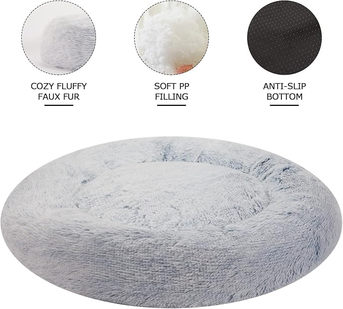 Bedfolks Calming Donut Dog Bed, 36 Inches Round Fluffy - Image 3