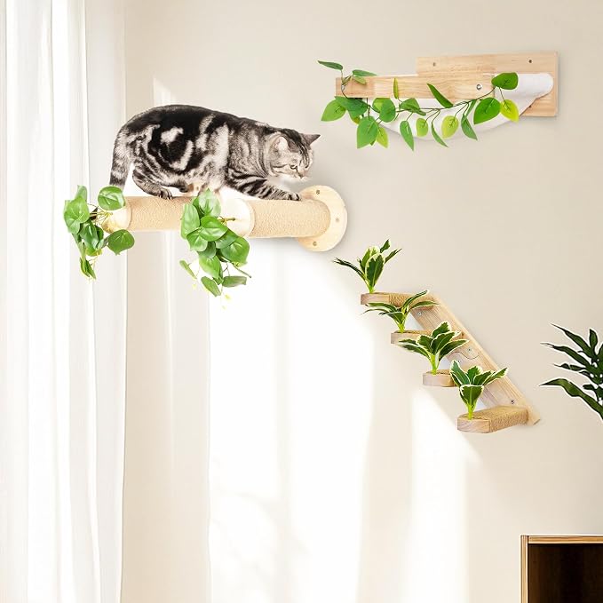 MEOWOOU 3 in 1 Cat Wall Furniture Set, 3 Pack Climbing Shelves Set, Cats Hammock by Meowoou