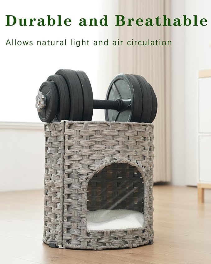 Cat House for Indoor Cat, Small Cat Houses Handwoven PE Rattan Kitten Cave - Image 3