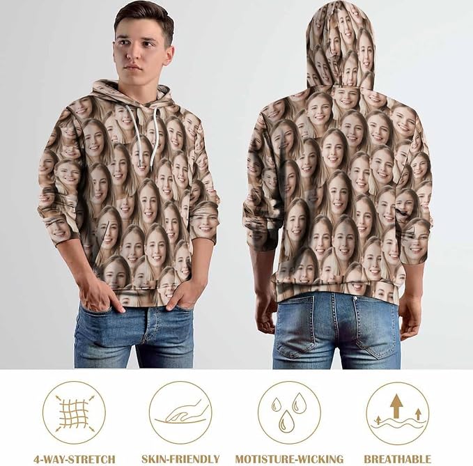 Artsadd Custom Face Unisex athletic Pockets Sweatshirt Loose Hoodie Custom - Image 7